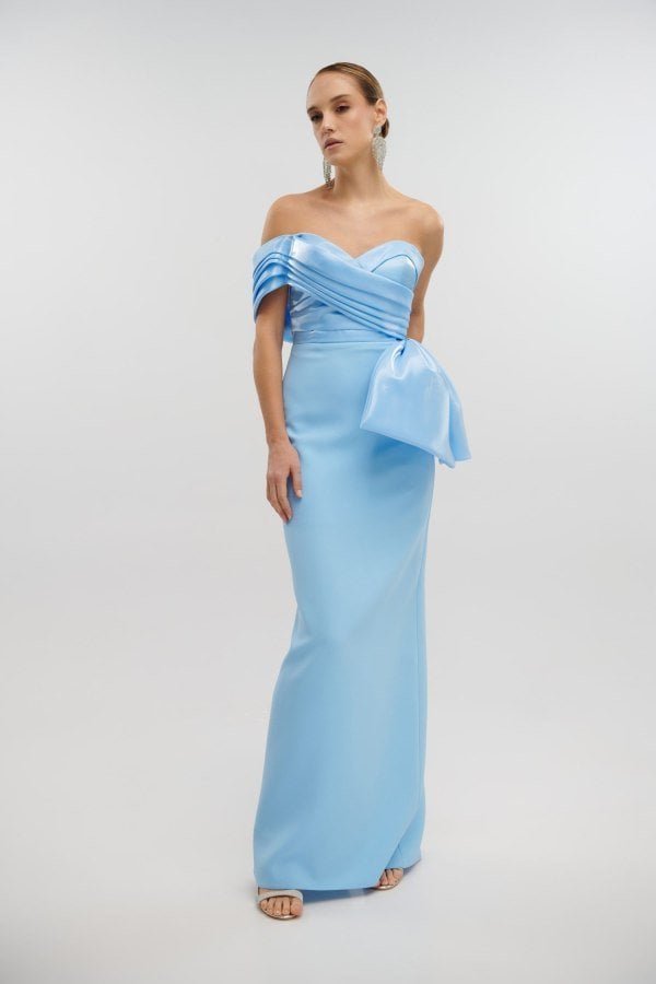 Φόρεμα Maxi Κρεπ Με Σατέν Λεπτομέρειες Light Blue- Jolanda