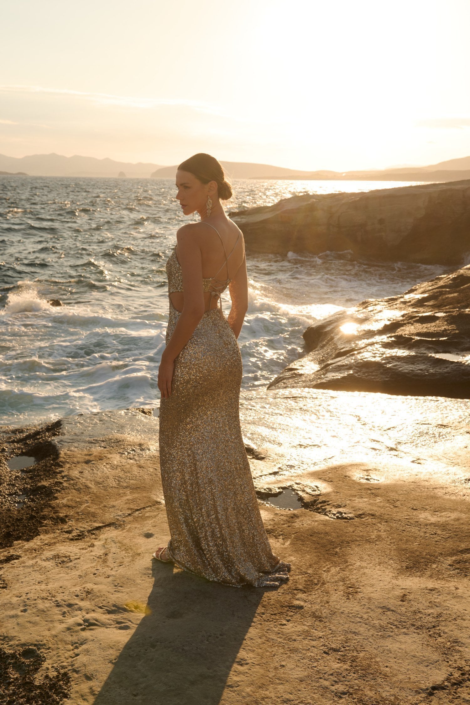 Γοργονέ Maxi Φόρεμα Με Παγιέτα Light Gold- Dominique