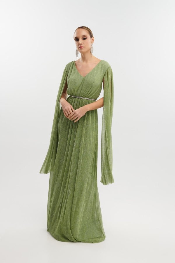Lurex Maxi Φόρεμα Με Μανίκια Μπέρτα Μέντα - Dorothee