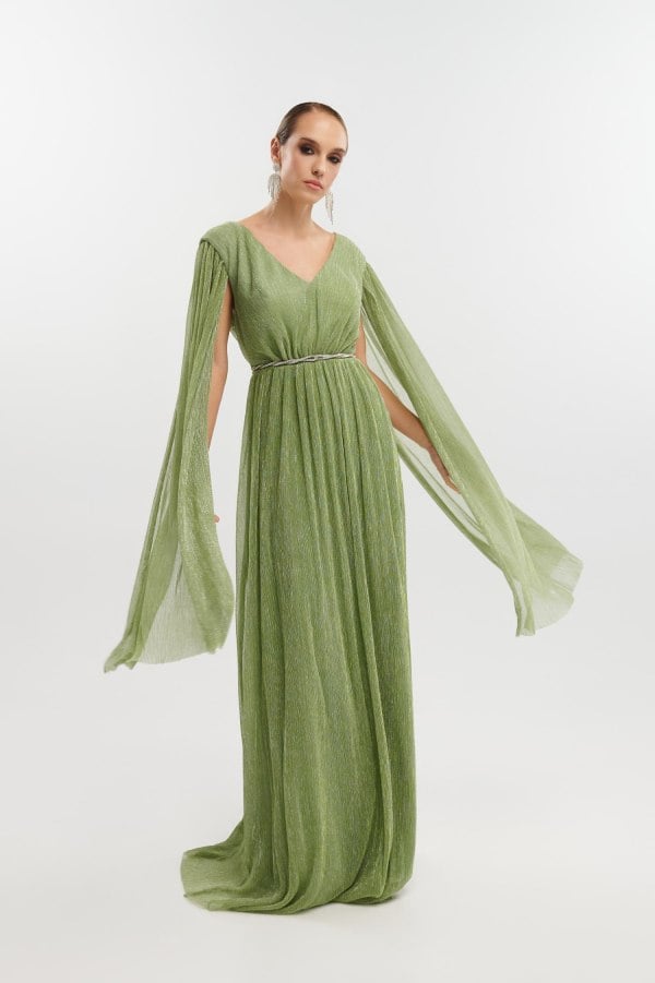 Lurex Maxi Φόρεμα Με Μανίκια Μπέρτα Μέντα - Dorothee