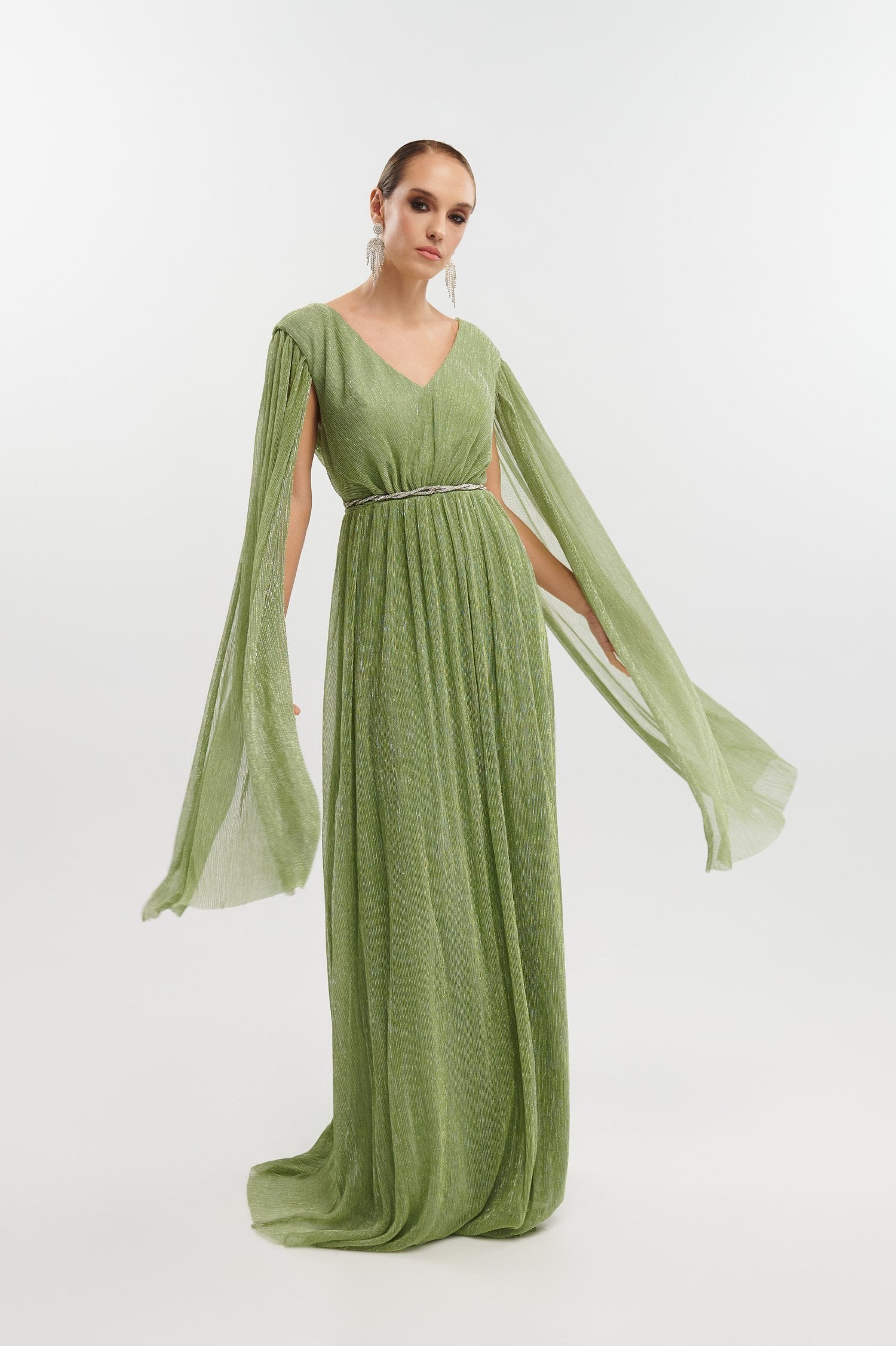 Lurex Maxi Φόρεμα Με Μανίκια Μπέρτα Μέντα - Dorothee