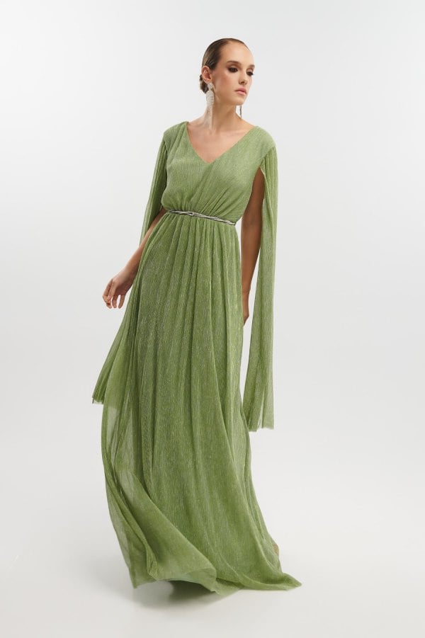Lurex Maxi Φόρεμα Με Μανίκια Μπέρτα Μέντα - Dorothee