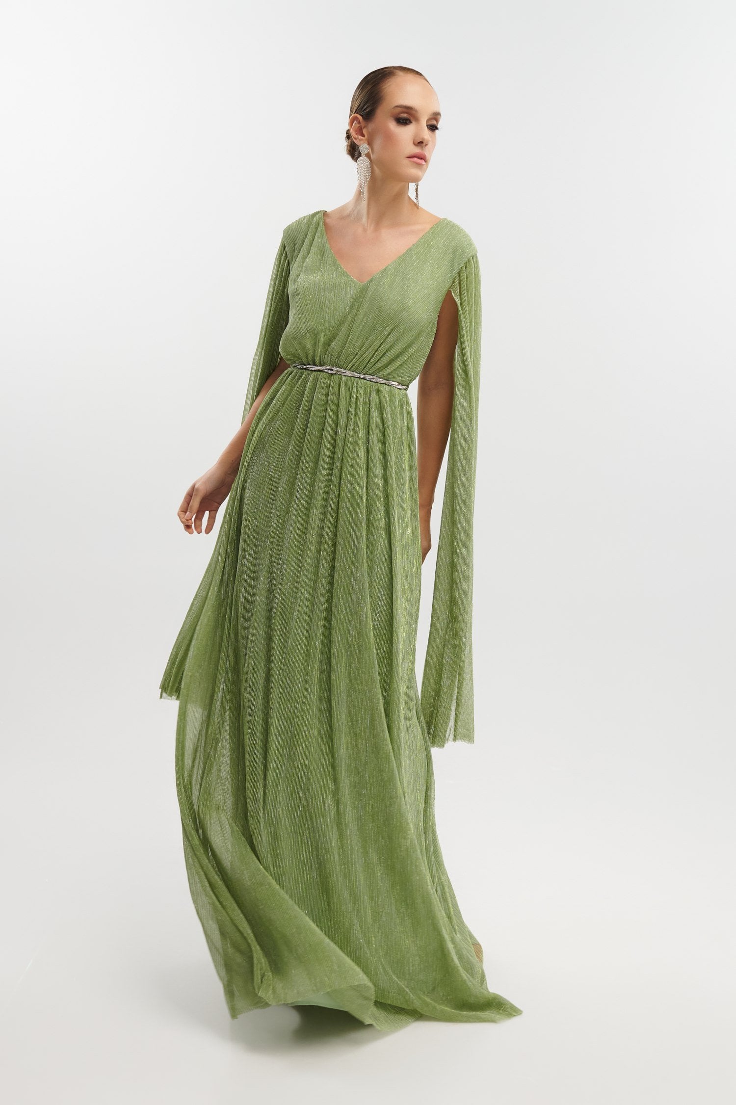 Lurex Maxi Φόρεμα Με Μανίκια Μπέρτα Μέντα - Dorothee