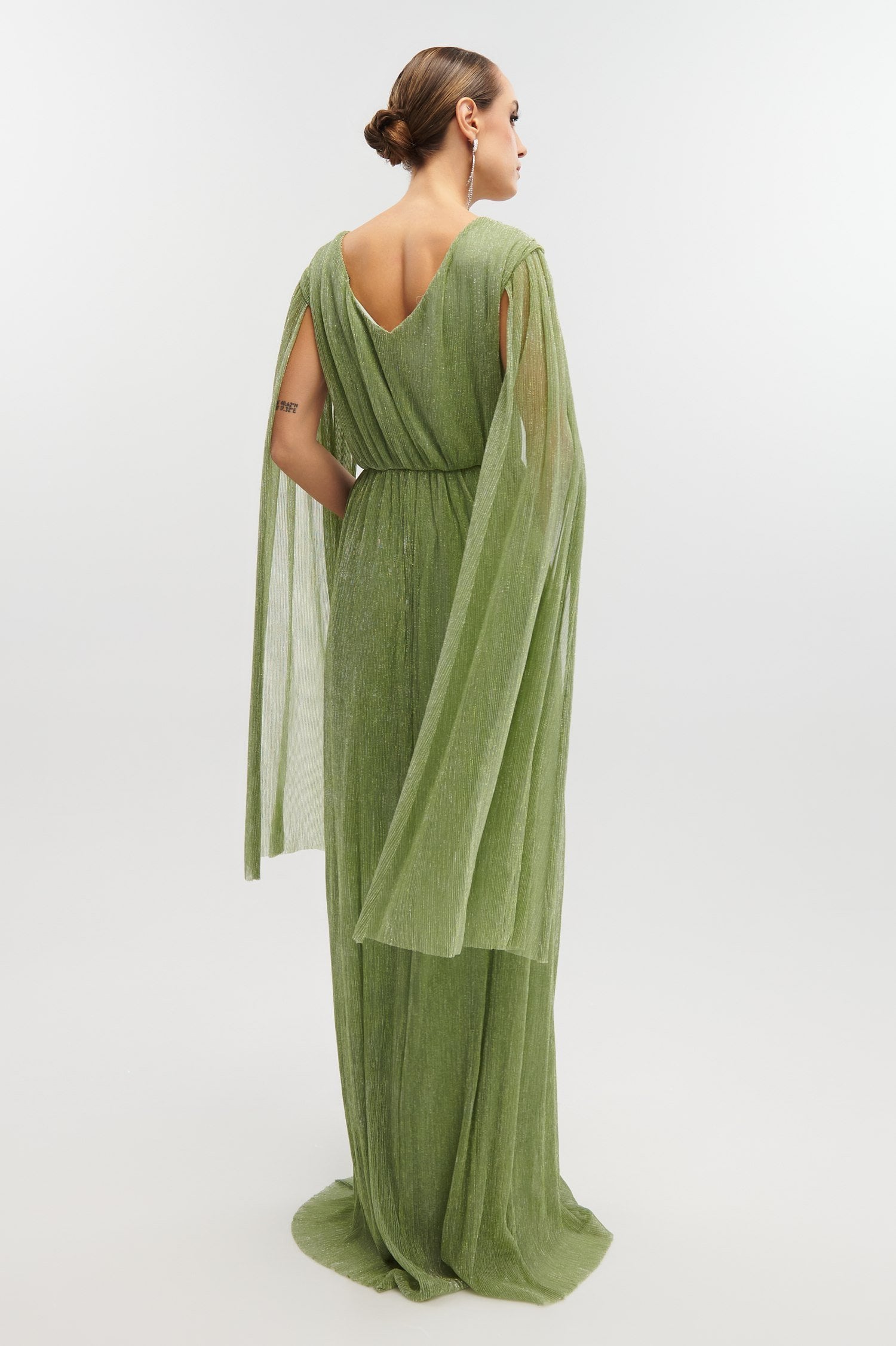Lurex Maxi Φόρεμα Με Μανίκια Μπέρτα Μέντα - Dorothee