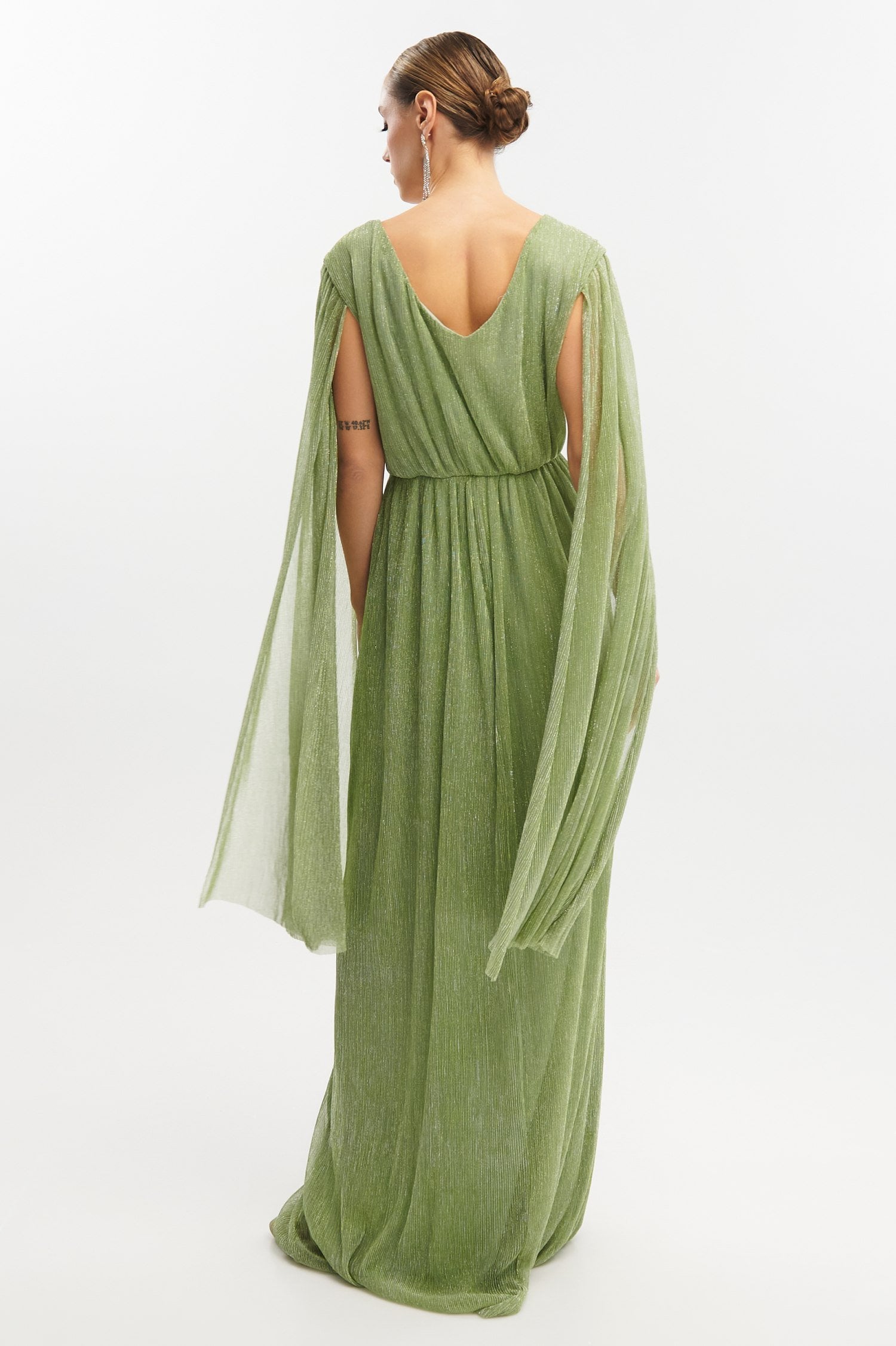Lurex Maxi Φόρεμα Με Μανίκια Μπέρτα Μέντα - Dorothee