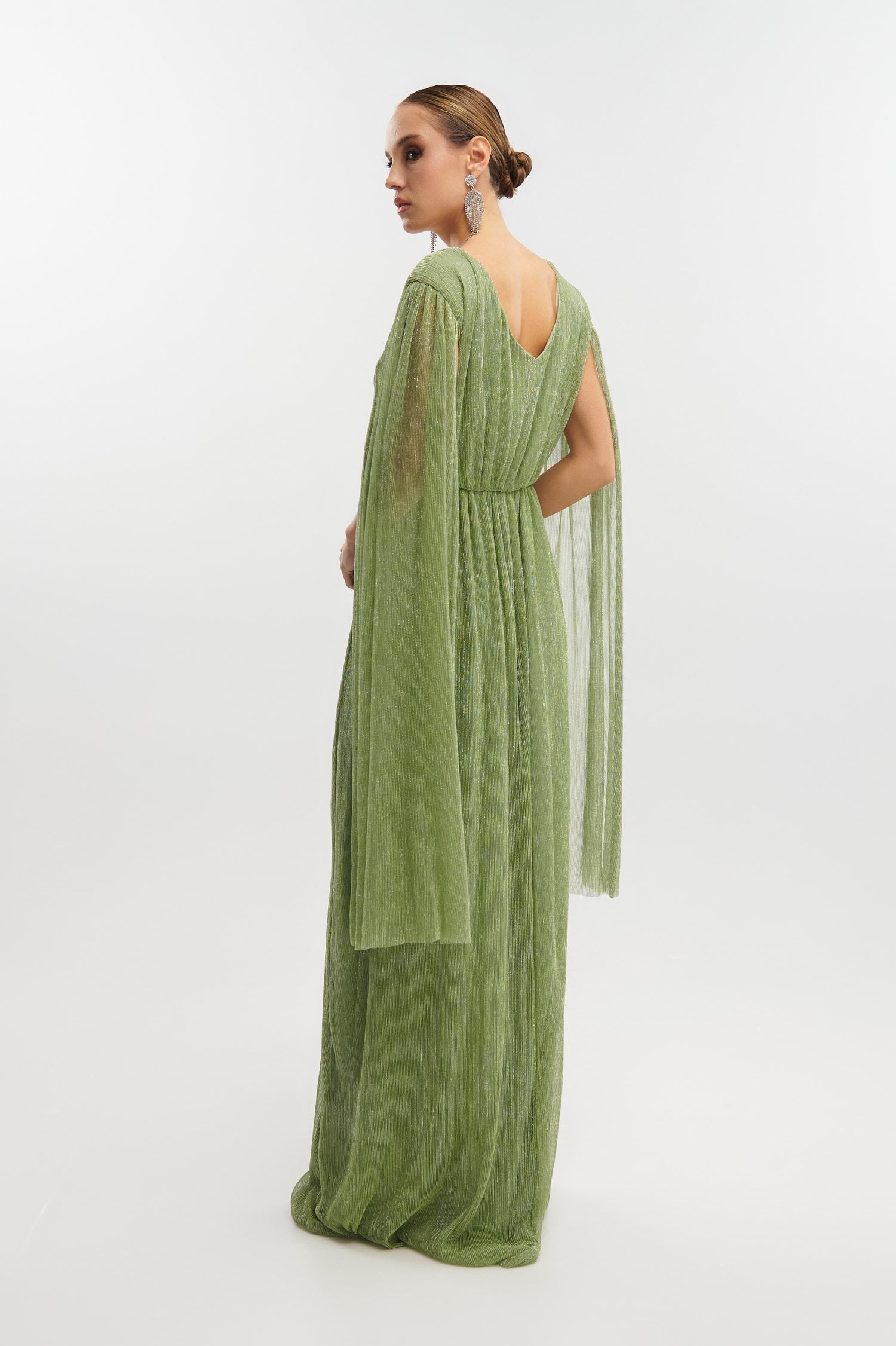 Lurex Maxi Φόρεμα Με Μανίκια Μπέρτα Μέντα - Dorothee