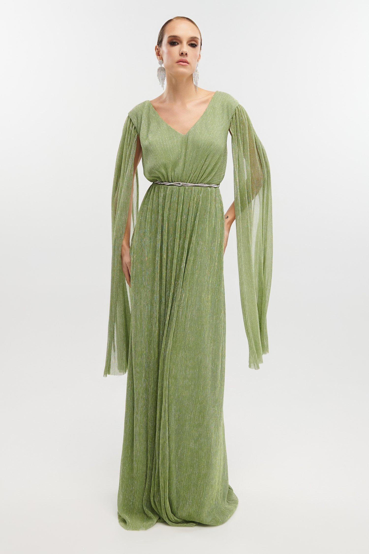 Lurex Maxi Φόρεμα Με Μανίκια Μπέρτα Μέντα - Dorothee