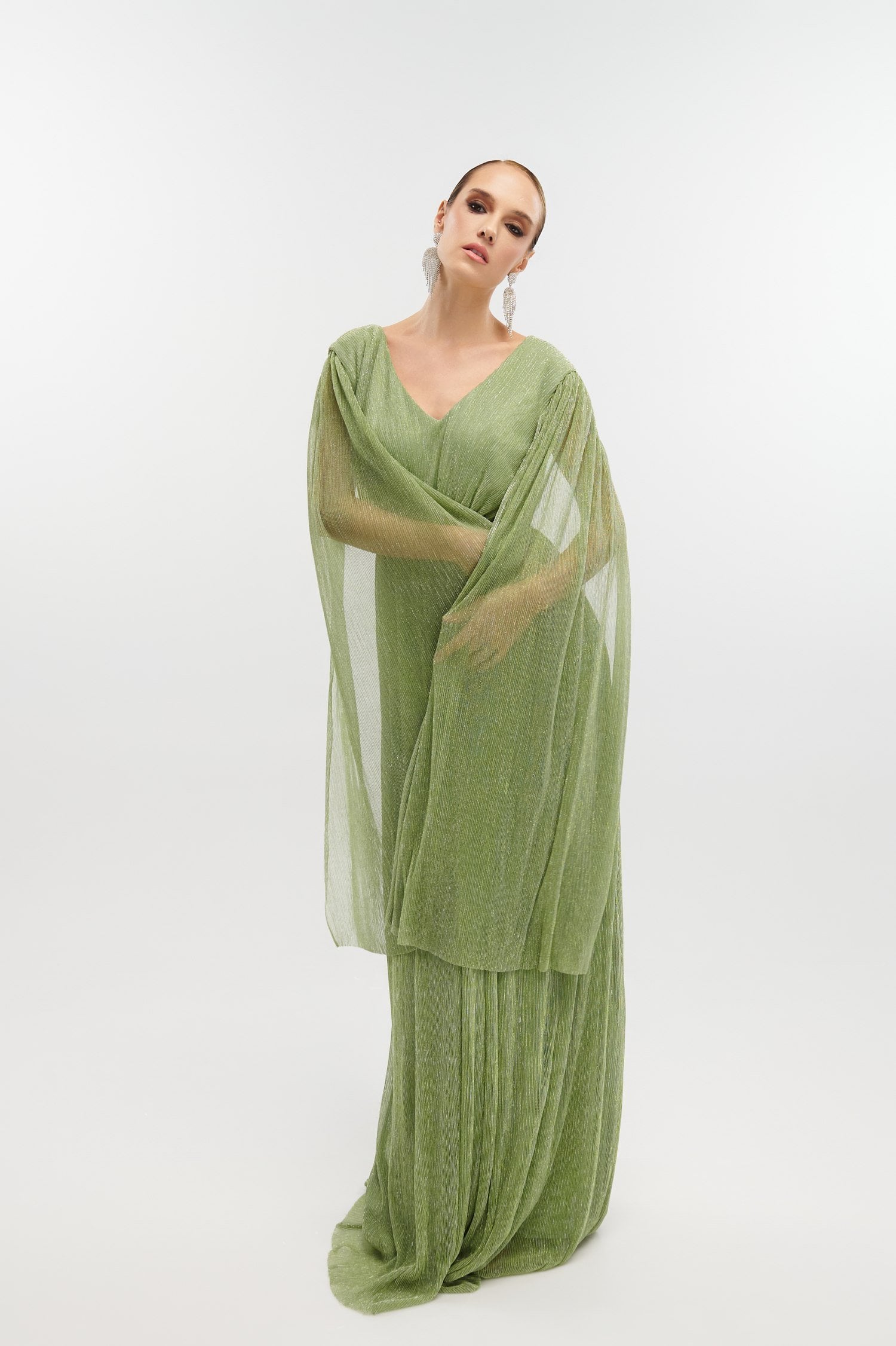 Lurex Maxi Φόρεμα Με Μανίκια Μπέρτα Μέντα - Dorothee
