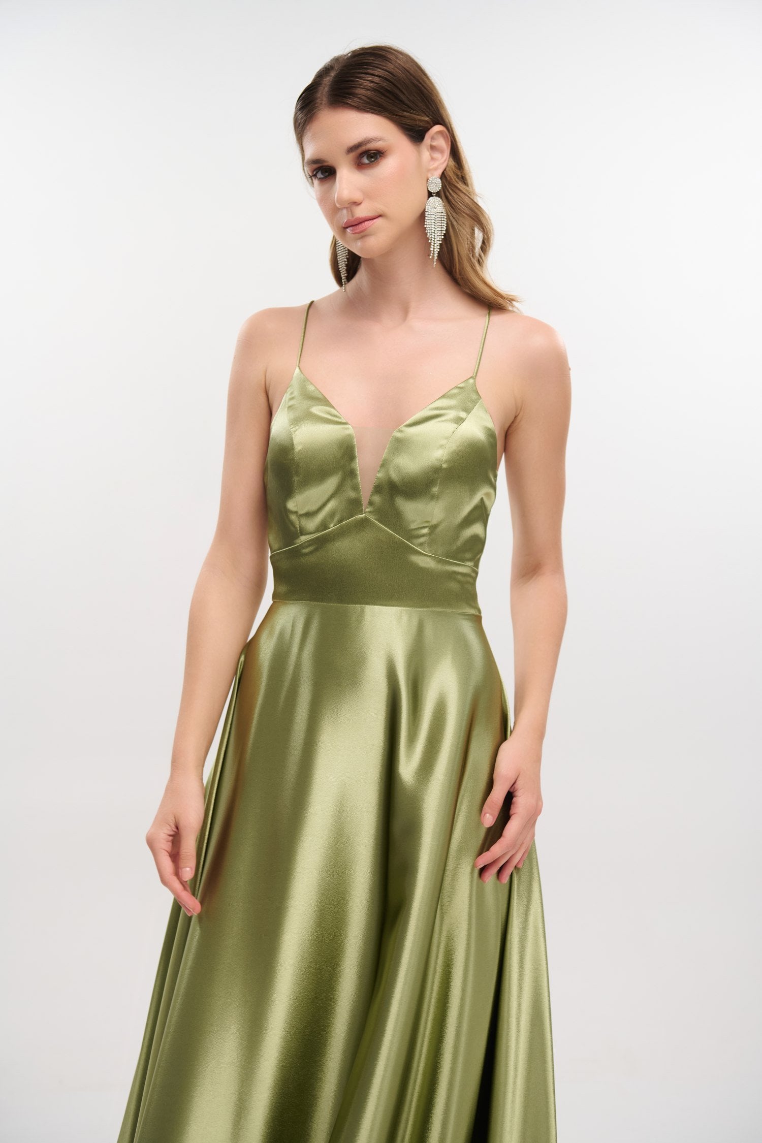 Φόρεμα Maxi Σατέν Olive - Corinne