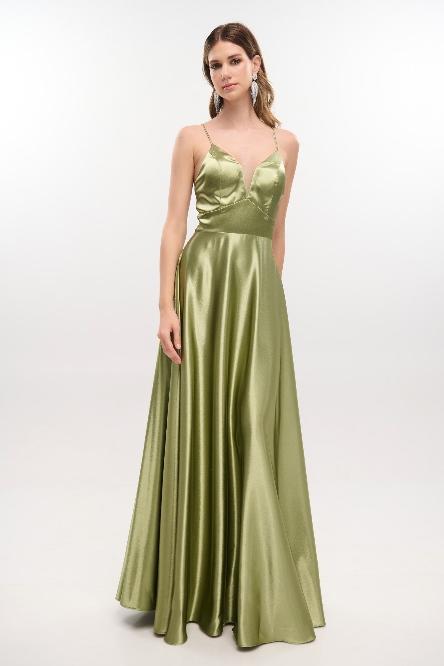 Φόρεμα Maxi Σατέν Olive - Corinne