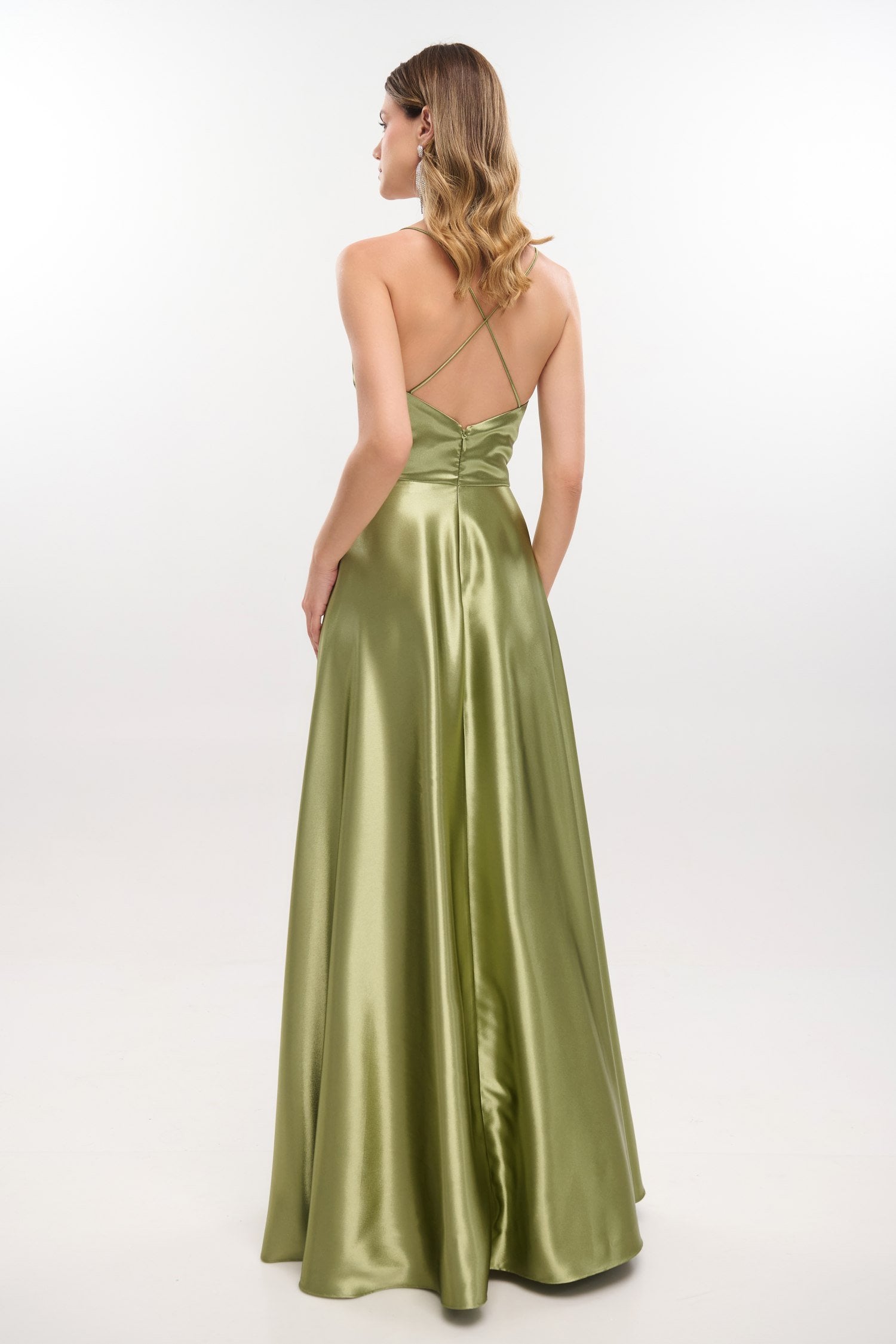 Φόρεμα Maxi Σατέν Olive - Corinne