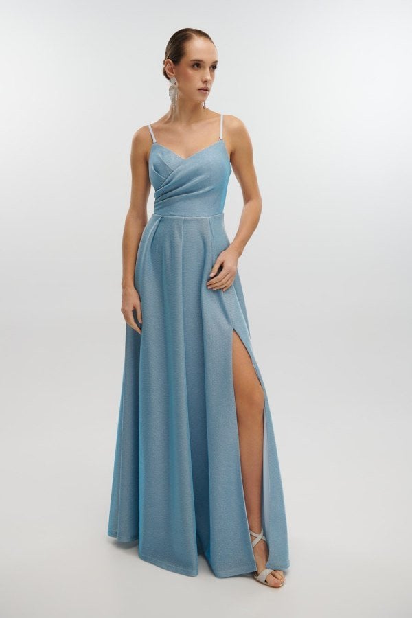 Φόρεμα Maxi Lurex Με Λάμψεις Light Blue - Filippa