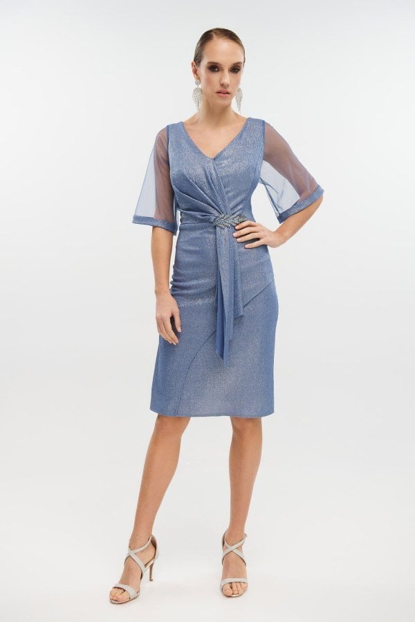 Midi Φόρεμα Lurex Με Τούλινα Μανίκια Indigo - Barbon