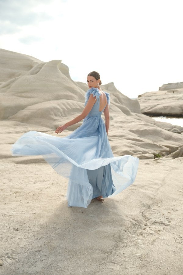 Ρομαντικό Τούλινο Maxi Φόρεμα Light Blue- Tonia