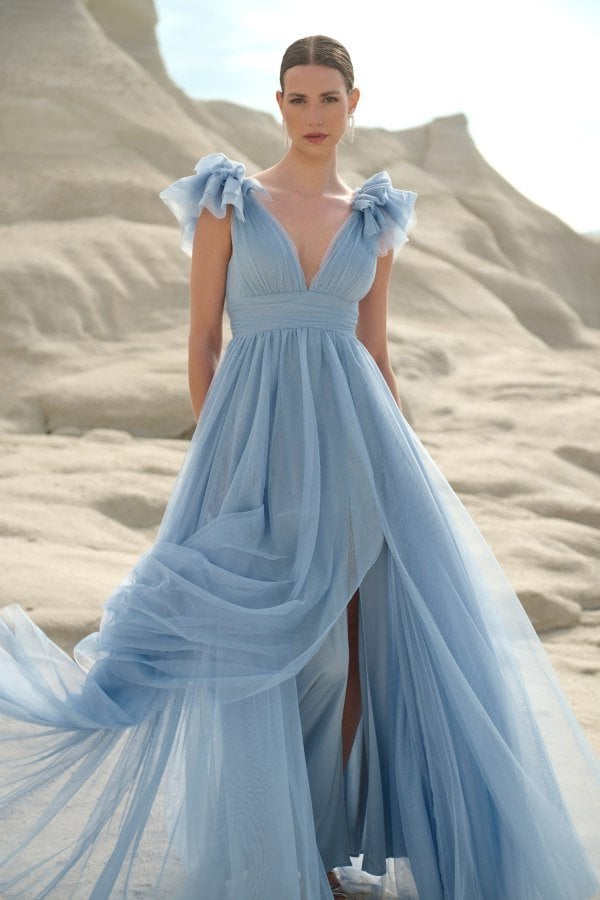 Ρομαντικό Τούλινο Maxi Φόρεμα Light Blue- Tonia