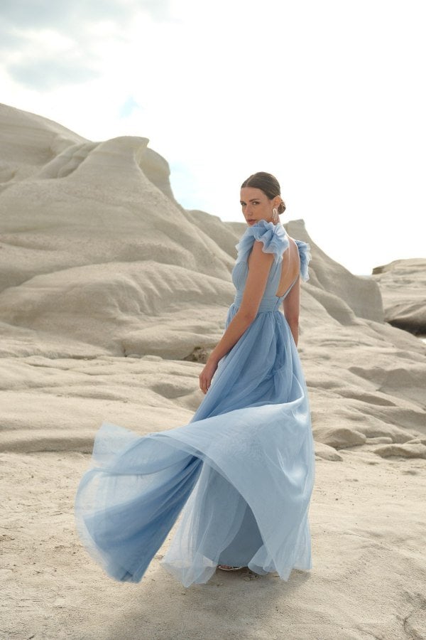 Ρομαντικό Τούλινο Maxi Φόρεμα Light Blue- Tonia