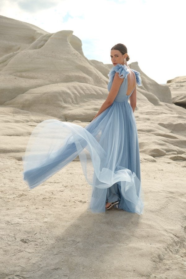 Ρομαντικό Τούλινο Maxi Φόρεμα Light Blue- Tonia