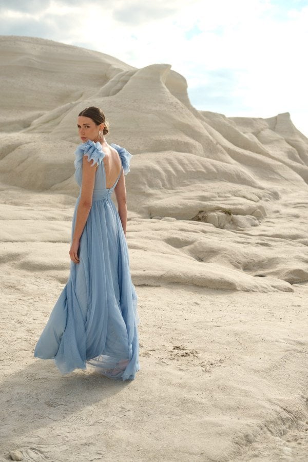 Ρομαντικό Τούλινο Maxi Φόρεμα Light Blue- Tonia