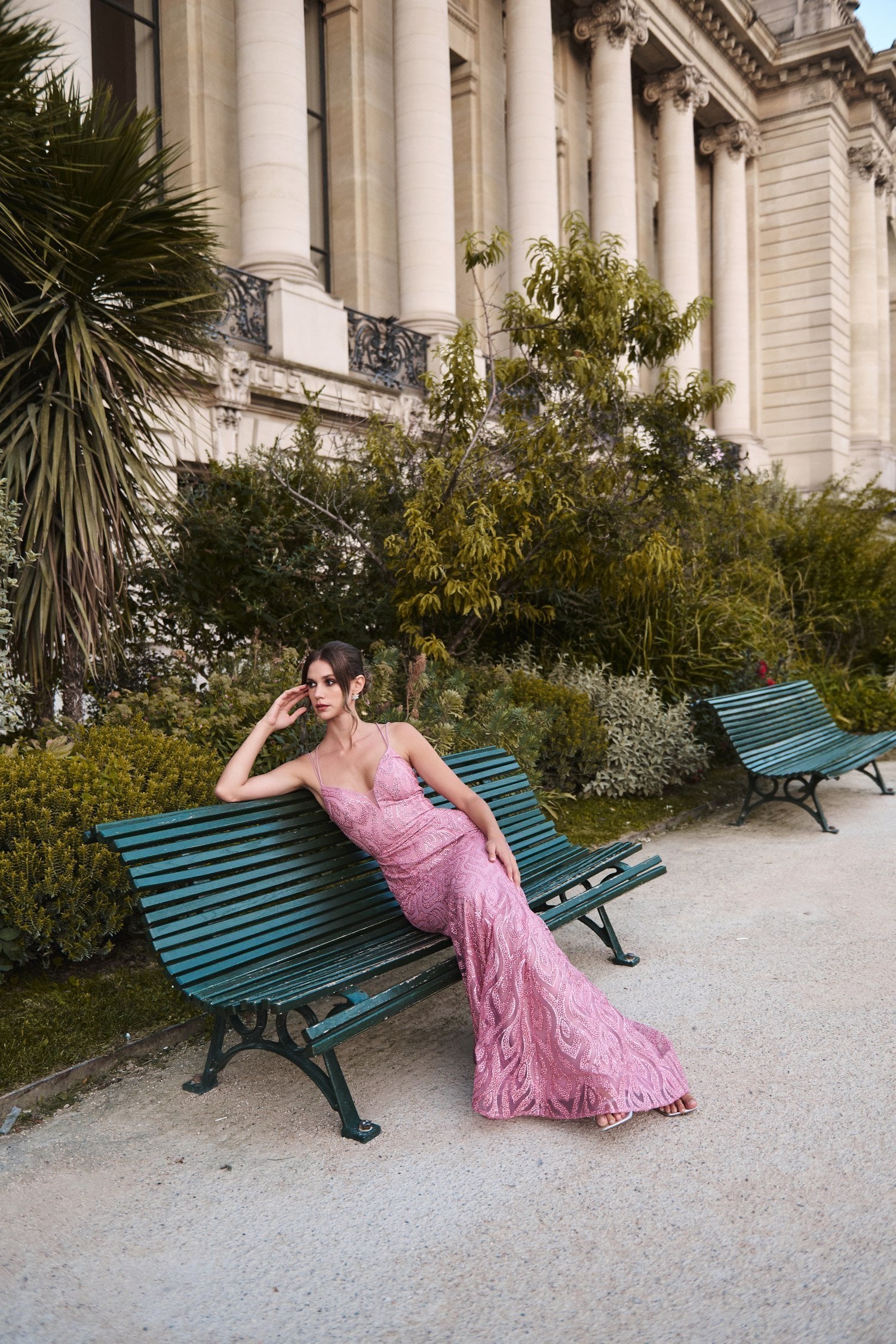 Γοργονέ Maxi Φόρεμα Ελαστικό Τούλι με Glitter Old Pink - Lillyanna - Image 4