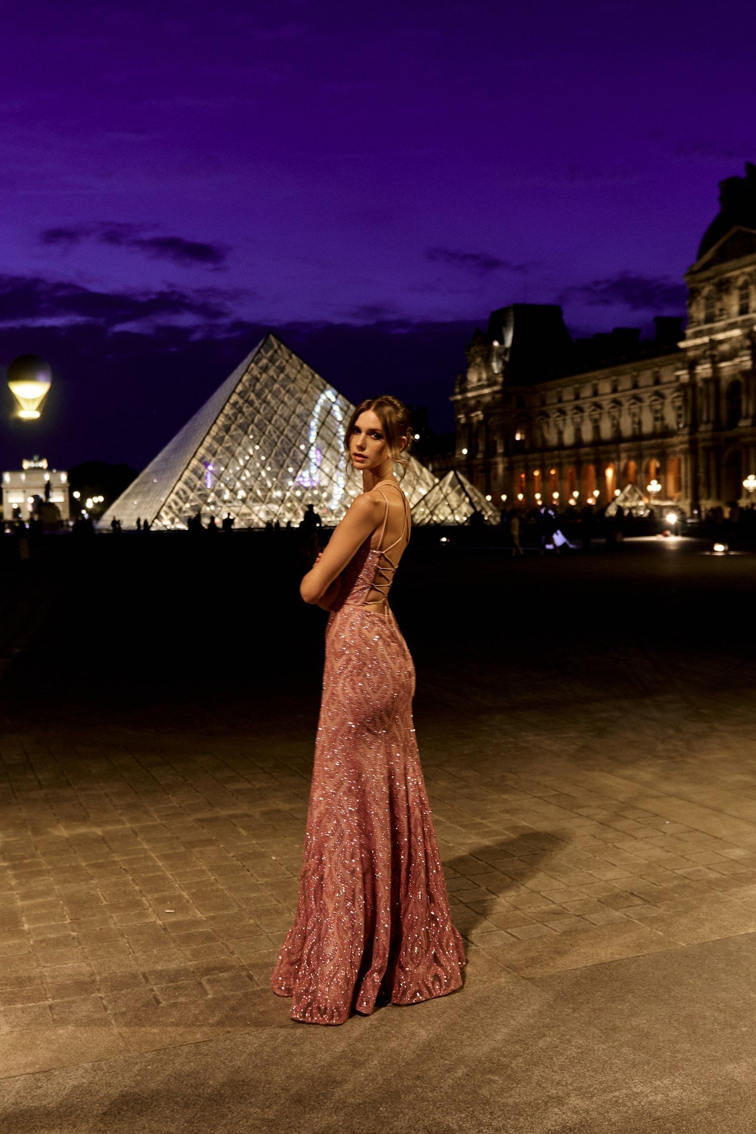 Γοργονέ Maxi Φόρεμα Ελαστικό Τούλι με Glitter Old Pink - Lillyanna - Image 19