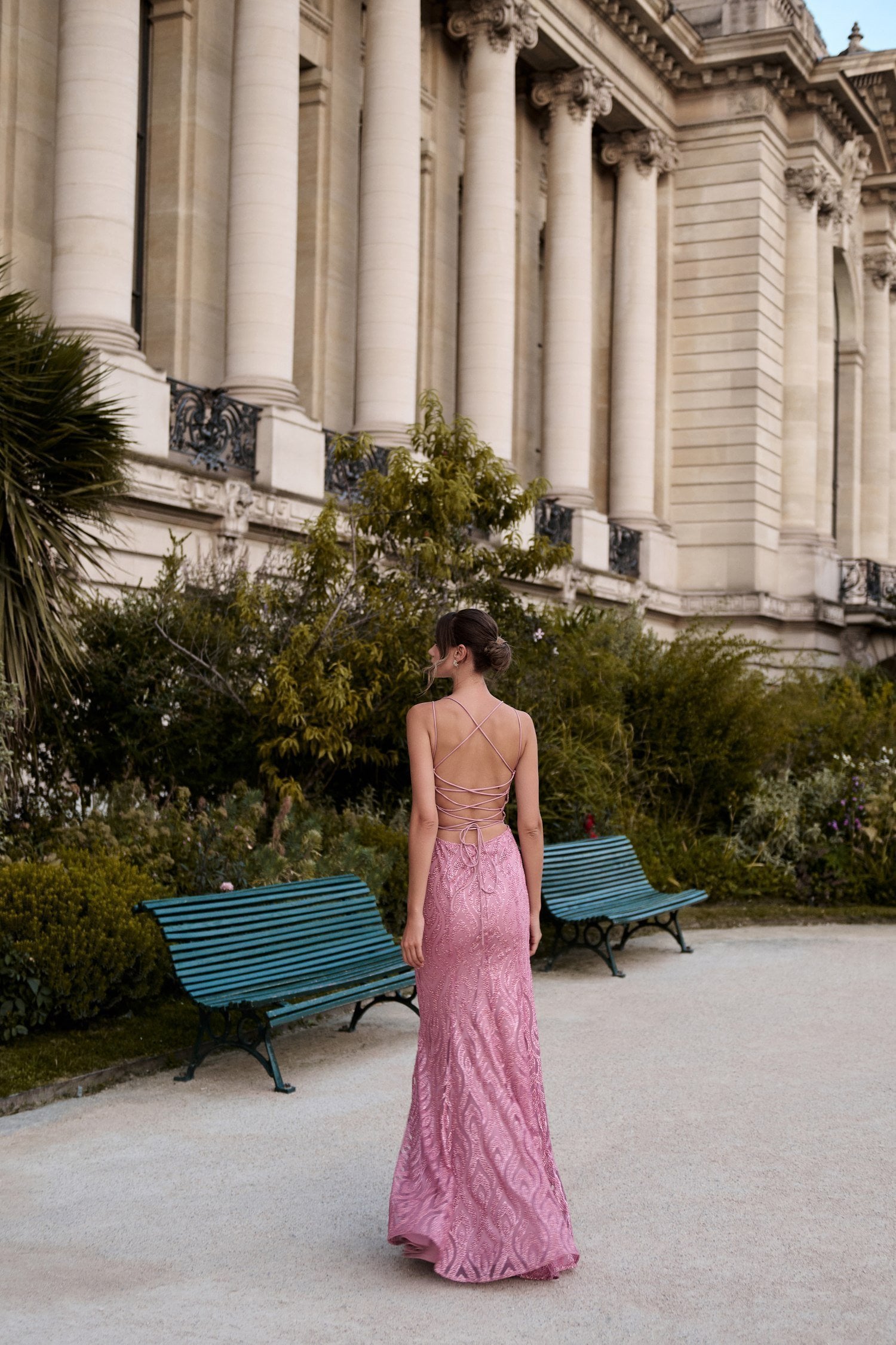 Γοργονέ Maxi Φόρεμα Ελαστικό Τούλι με Glitter Old Pink - Lillyanna - Image 21