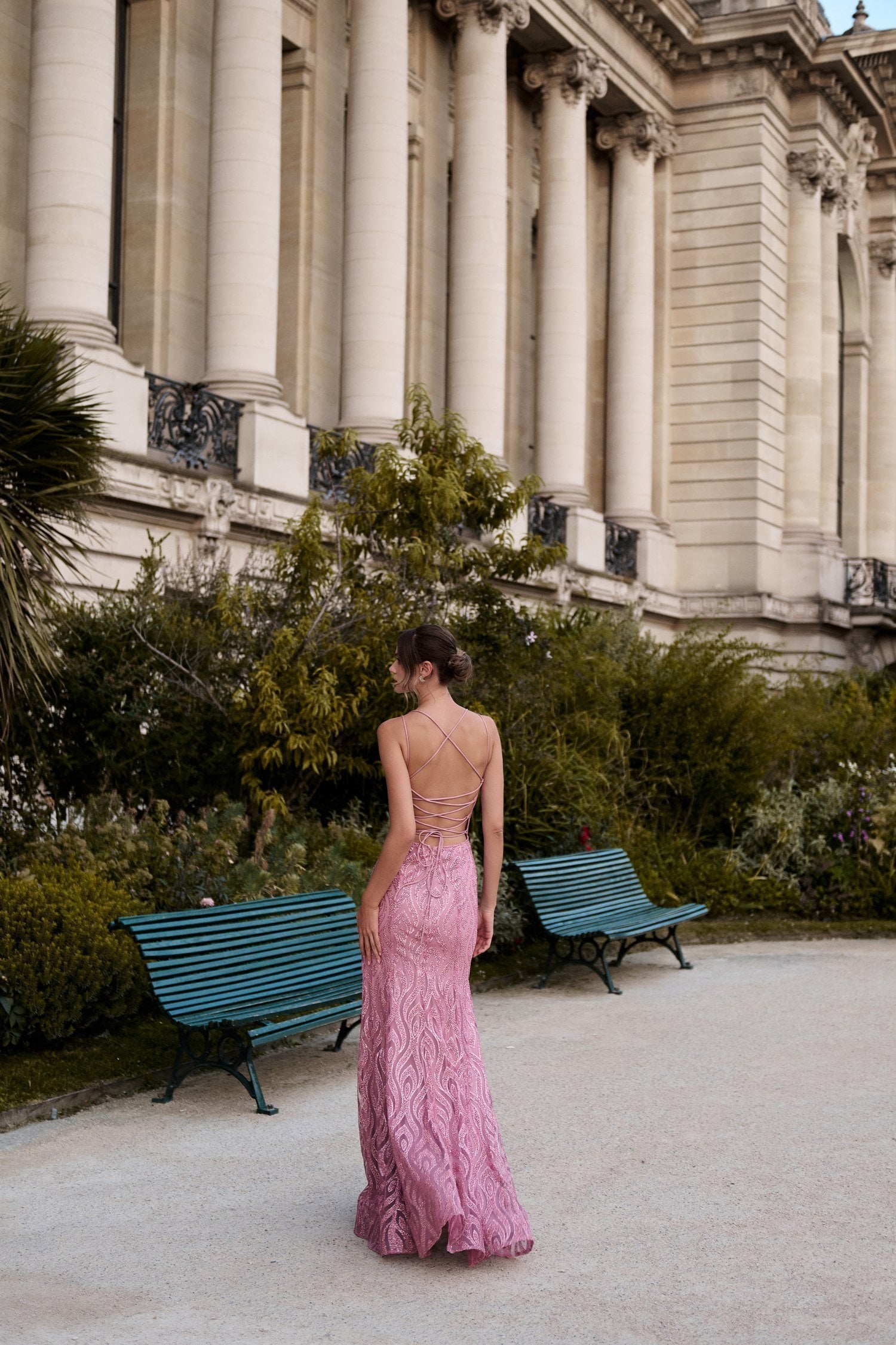 Γοργονέ Maxi Φόρεμα Ελαστικό Τούλι με Glitter Old Pink - Lillyanna - Image 5