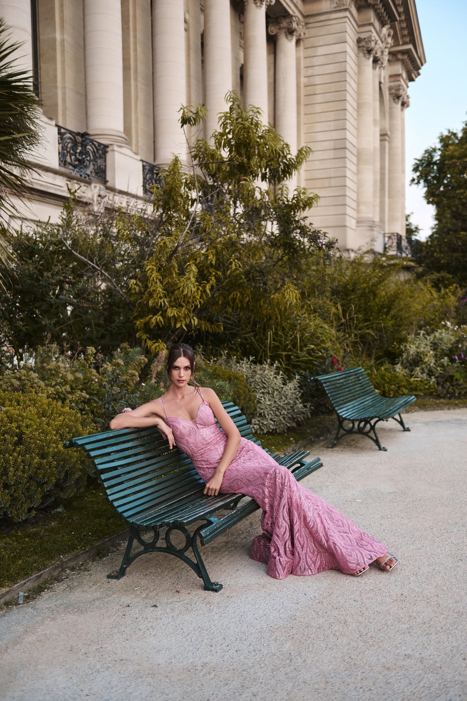 Γοργονέ Maxi Φόρεμα Ελαστικό Τούλι με Glitter Old Pink - Lillyanna - Image 6