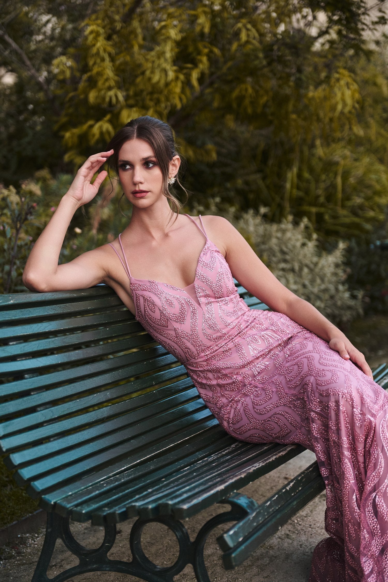 Γοργονέ Maxi Φόρεμα Ελαστικό Τούλι με Glitter Old Pink - Lillyanna - Image 3