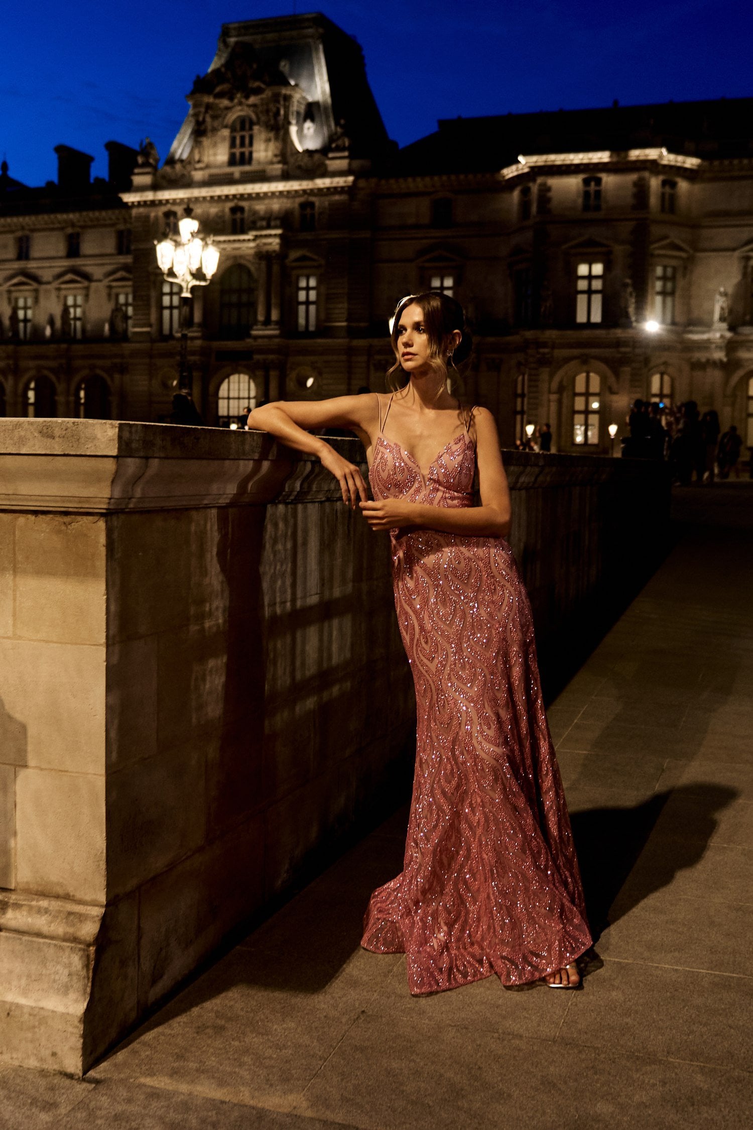 Γοργονέ Maxi Φόρεμα Ελαστικό Τούλι με Glitter Old Pink - Lillyanna - Image 13