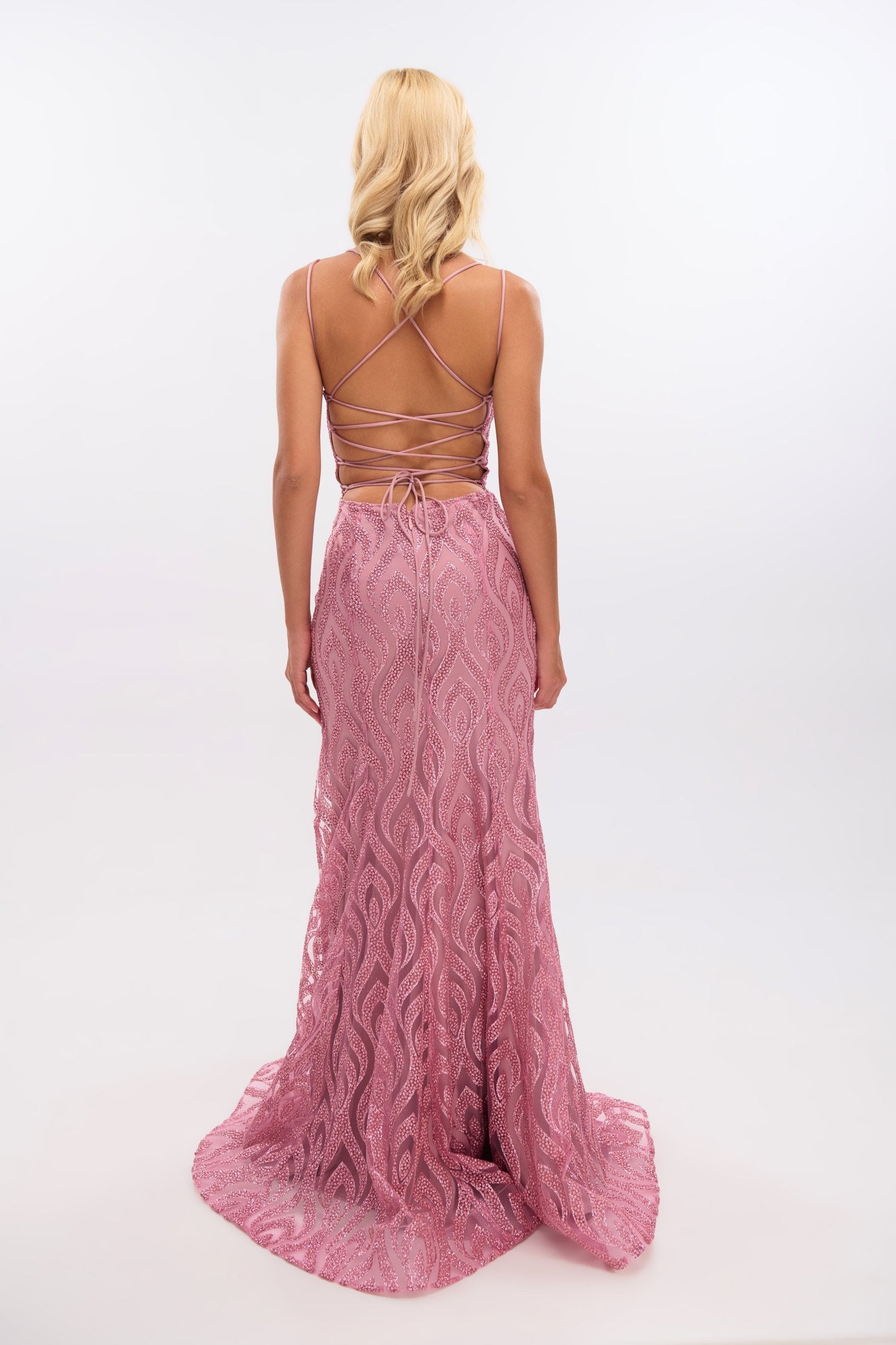 Γοργονέ Maxi Φόρεμα Ελαστικό Τούλι με Glitter Old Pink - Lillyanna - Image 11