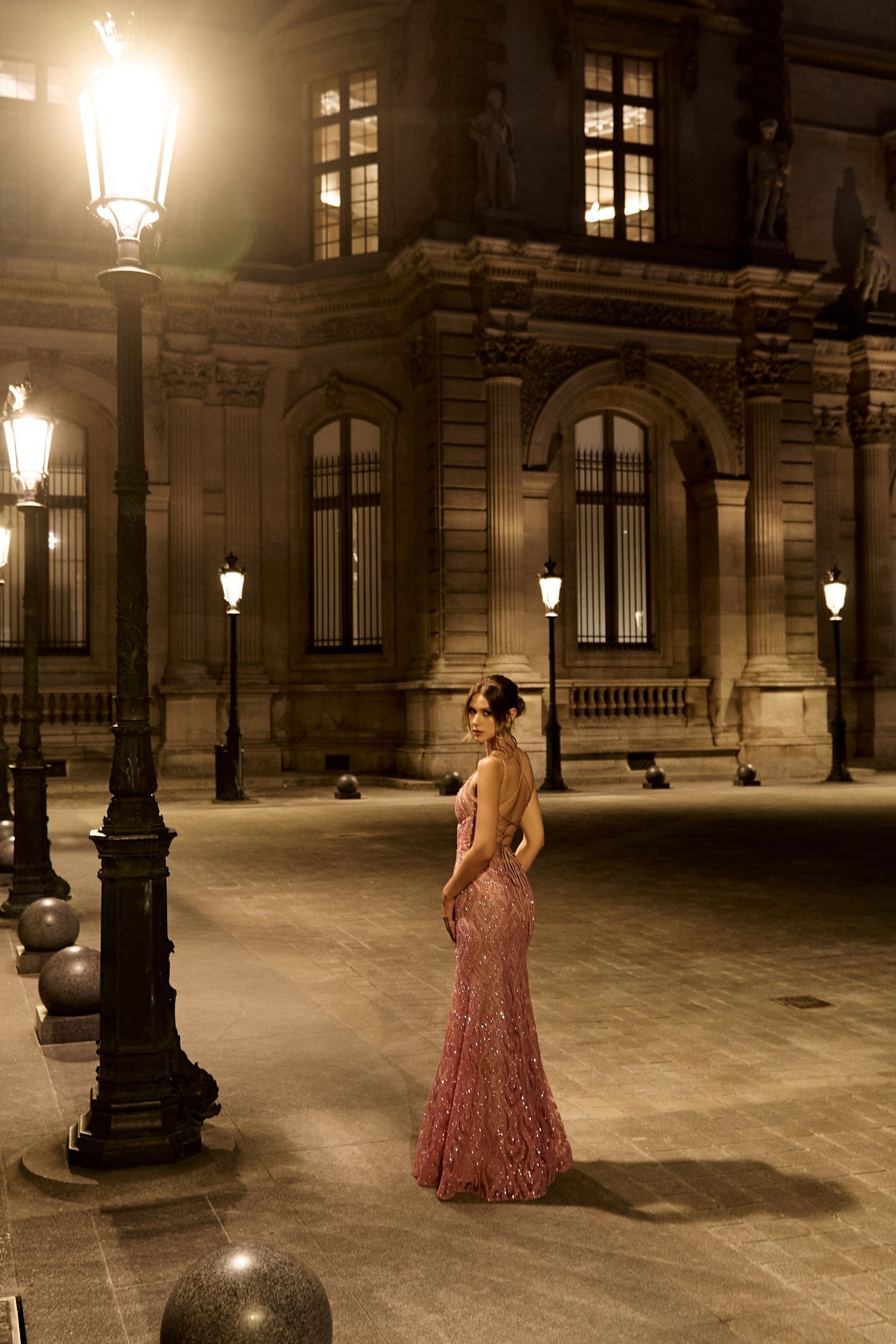 Γοργονέ Maxi Φόρεμα Ελαστικό Τούλι με Glitter Old Pink - Lillyanna - Image 16