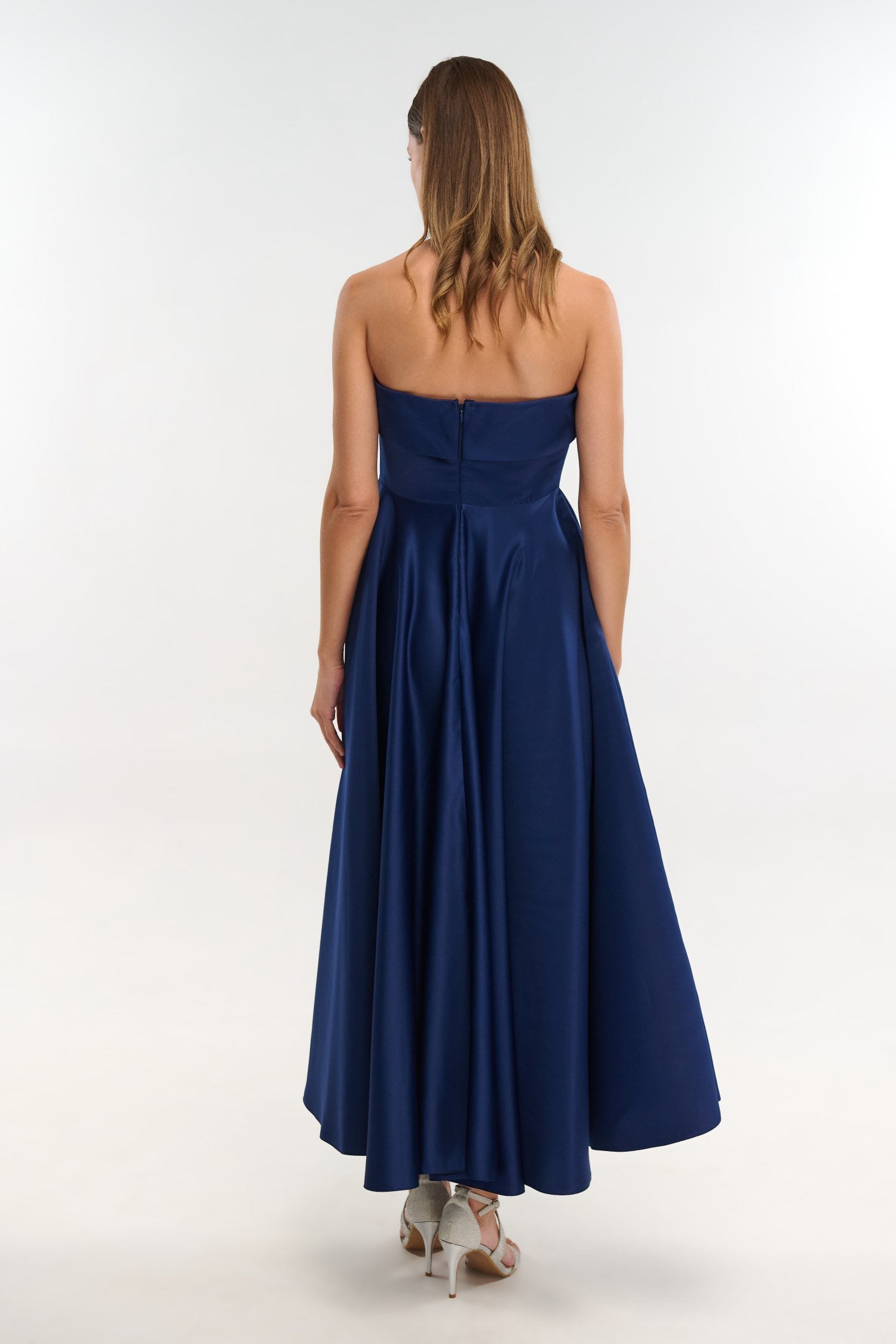 Σατέν Midi Φόρεμα Strapless Σε Άλφα Γραμμή Navy Blue - Marlen - Image 8