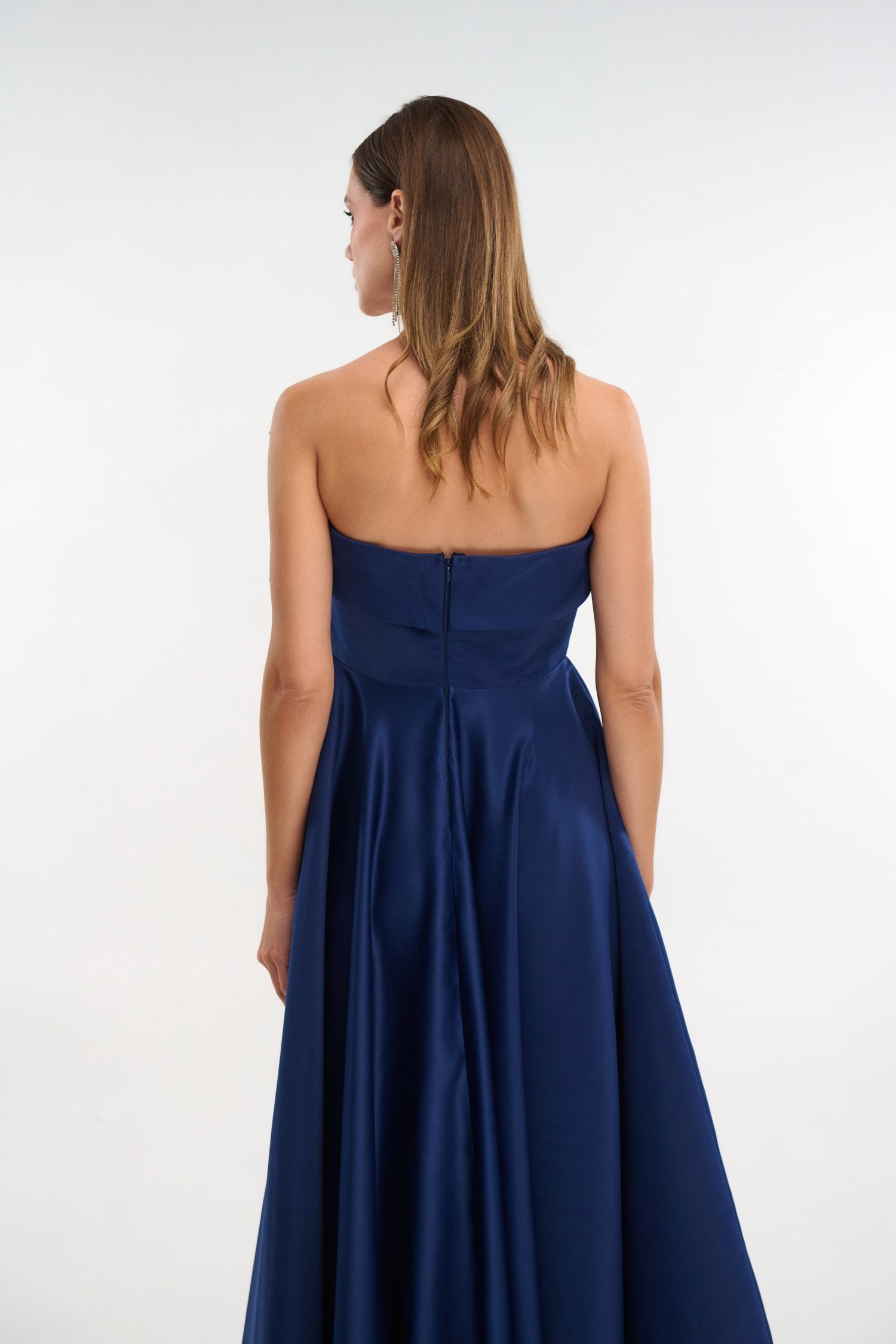 Σατέν Midi Φόρεμα Strapless Σε Άλφα Γραμμή Navy Blue - Marlen - Image 5