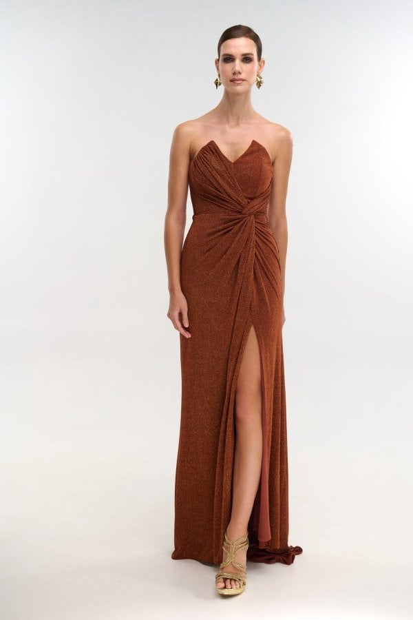 Lurex Φόρεμα Μακρύ Strapless Με Μπολερό Εκάι - Sophie