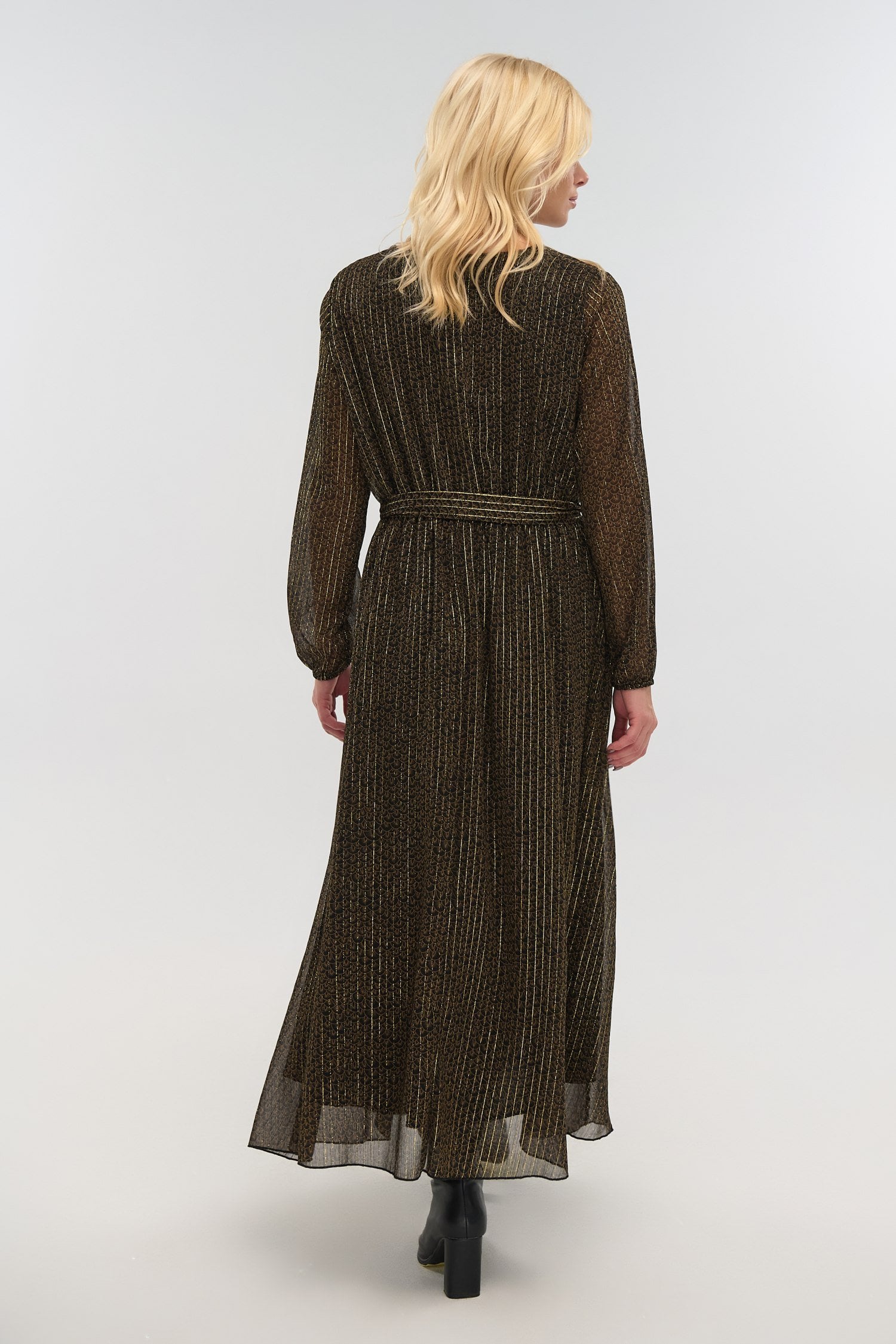 Lurex Φόρεμα Μακρύ Κρουαζέ Καφέ Με Χρυσές Ρίγες - Arianna - Image 4