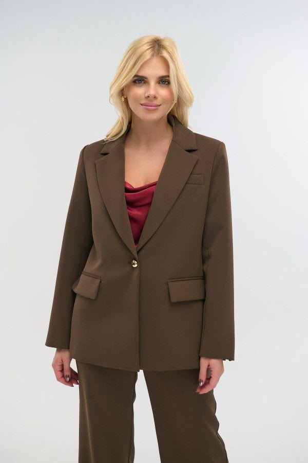 Σακάκι Blazer Μακρύ Με Χρυσά Κουμπιά Chocolate - Mei