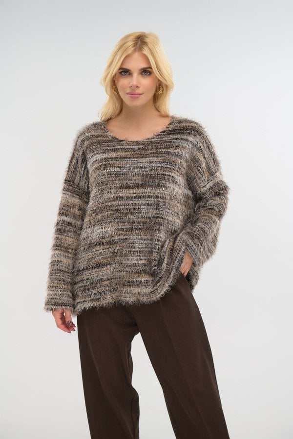 Cozy Μπλούζα Χνουδωτή Oversized Καφέ - Marine