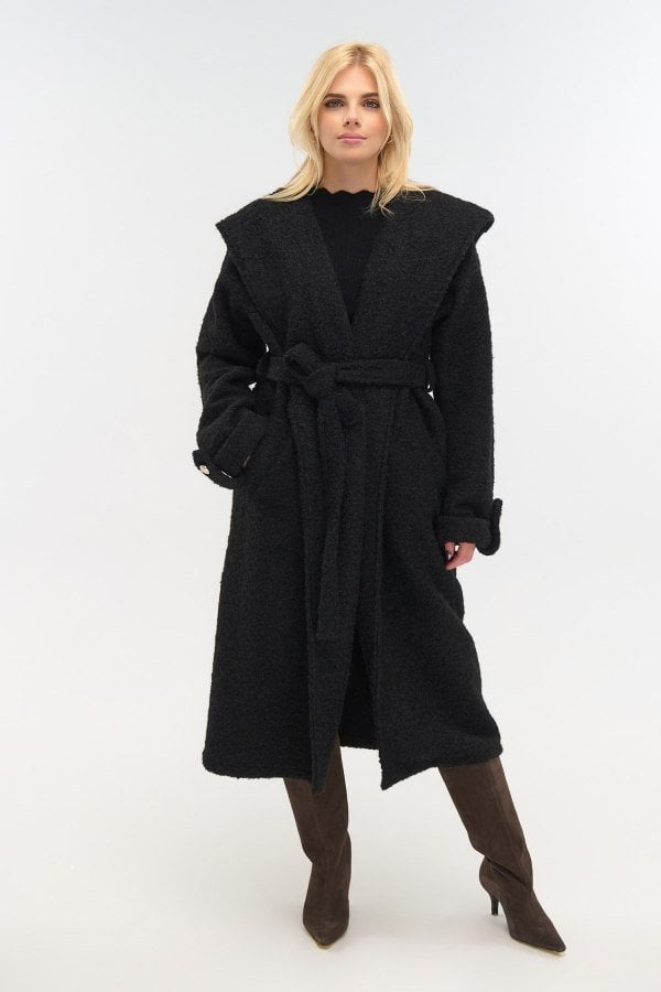 Παλτό Μακρύ Μπουκλέ Μελανζέ Oversized Μαύρο- Jamila