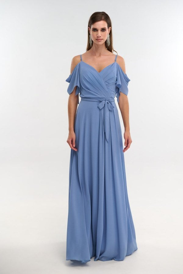 Γυναικείο Maxi Φόρεμα Μουσελίνας Light Blue - Ninon