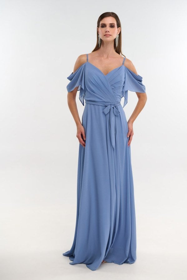 Γυναικείο Maxi Φόρεμα Μουσελίνας Light Blue - Ninon