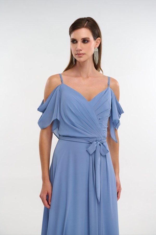 Γυναικείο Maxi Φόρεμα Μουσελίνας Light Blue - Ninon