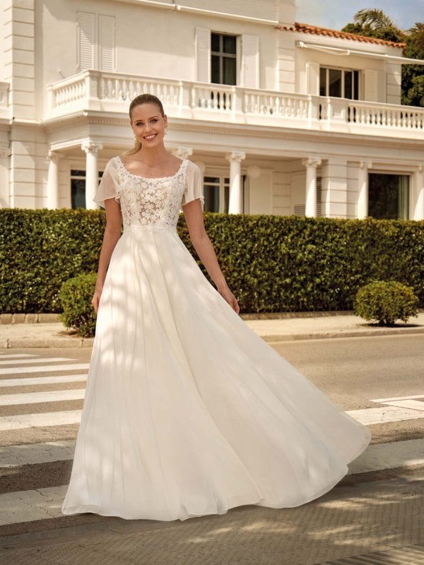 Bridal Φόρεμα Μουσελίνας Με Δαντέλα Και Χάντρες Λευκό