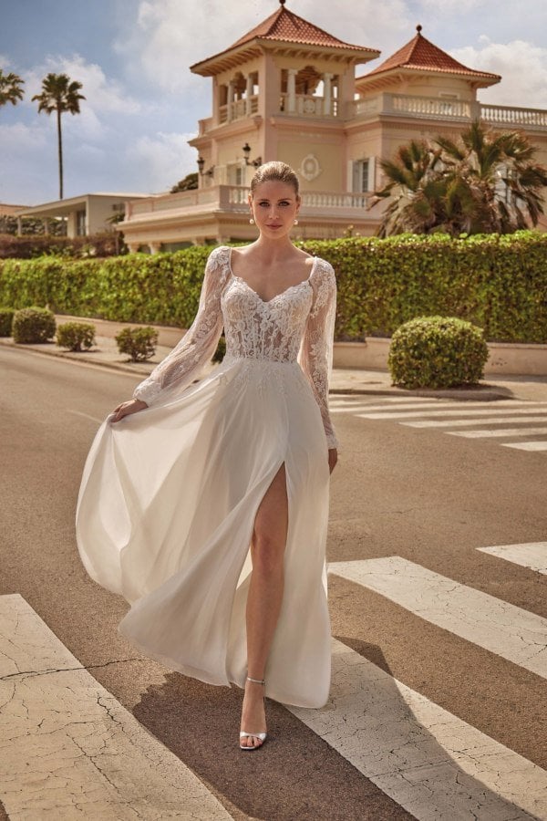 Bridal Φόρεμα Μουσελίνας Με Δαντέλα Και Παγιέτες Λευκό