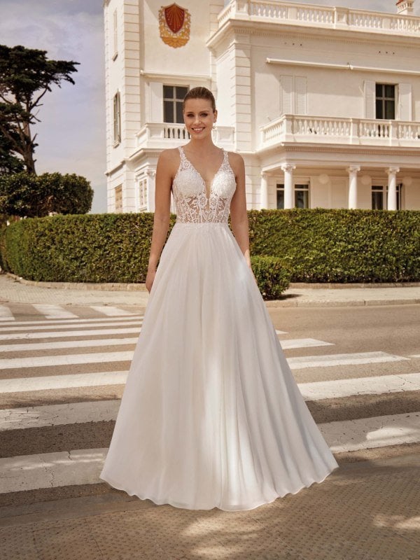 Bridal Φόρεμα Μουσελίνας Maxi Με Δαντέλα Και Εσάρπα Λευκό