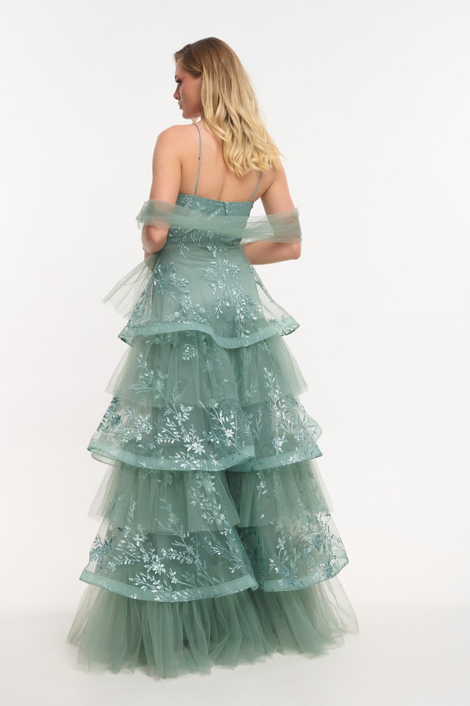 Τούλινο Φόρεμα Maxi Με Layers Glitter Και Παγιέτες Μέντα - Mazie - Image 13
