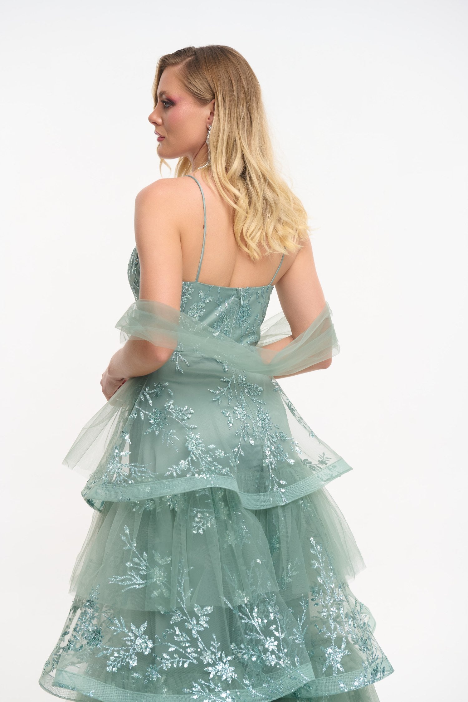 Τούλινο Φόρεμα Maxi Με Layers Glitter Και Παγιέτες Μέντα - Mazie - Image 17