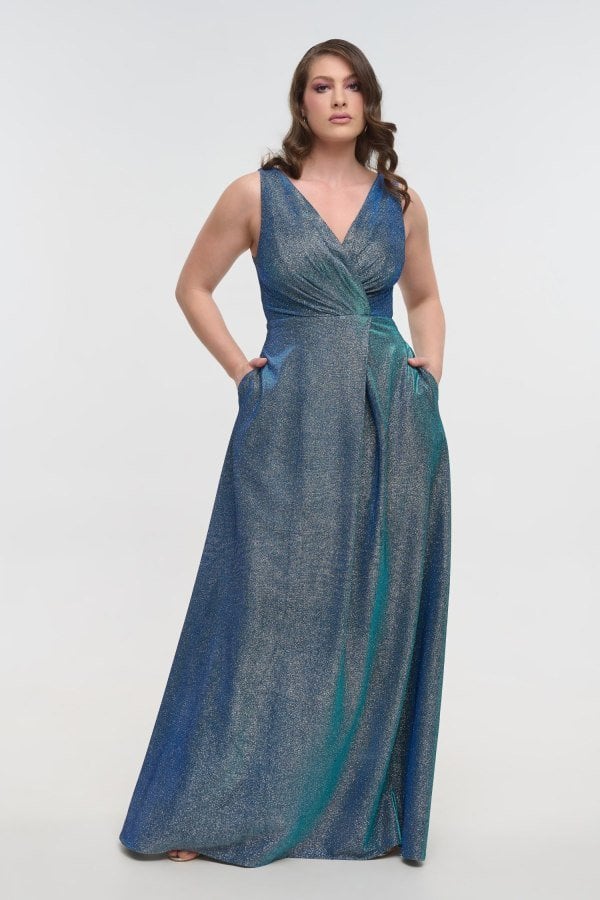 Φόρεμα με Glitter Κρουαζέ Navy Blue- Kyveli