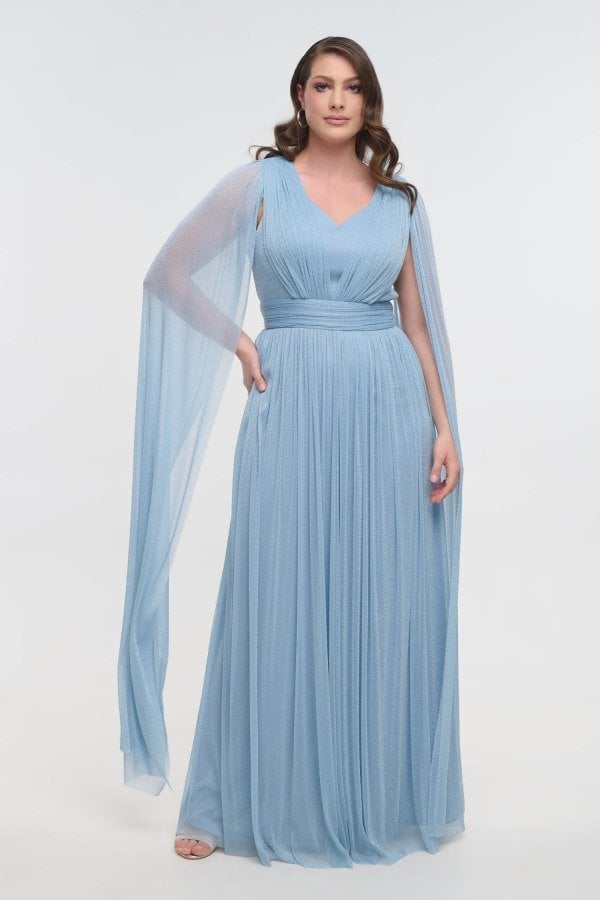 Lurex Μακρύ Φόρεμα Με Μανίκια Μπέρτα Navy Blue - Sóley