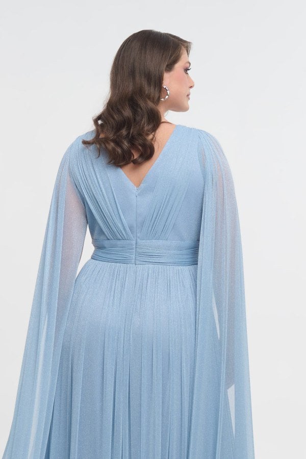 Lurex Μακρύ Φόρεμα Με Μανίκια Μπέρτα Navy Blue - Sóley