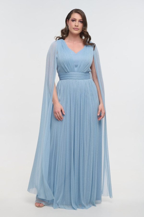Lurex Μακρύ Φόρεμα Με Μανίκια Μπέρτα Navy Blue - Sóley